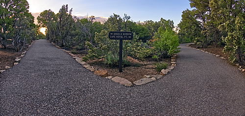 Junction sign for the trails leading to Angels Window and Cape Royal at Grand Canyon North Rim, Grand Canyon National Park, UNESCO World Heritage Site, Arizona, United States of America, North America