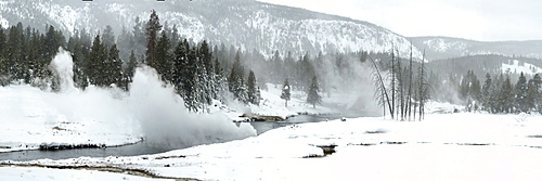 Hot Springs emptying on the Firehole River, Montana, United States of America, North America