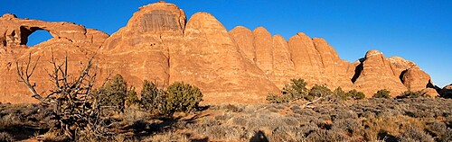 Panorama of Skyline Arch, Arches National Park, Utah, United States of America, North America