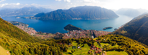 Aerial drone view of Lake Como from Narro, Tremezzina, Como, Lombardy, Italian Lakes, Italy, Europe