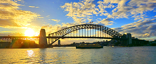 Sydney Harbour skyline at sunset, dusk, night