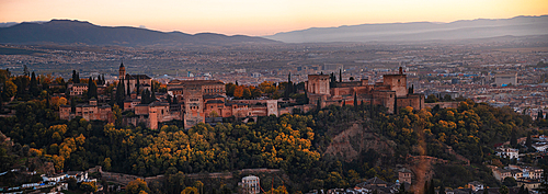 Sunset over the Alhambra and Albaicin, UNESCO, Granada, Andalucia, Spain