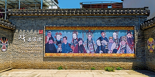 A mural of Chinese opera in MianTan Village, Huangshan, Anhui Province, China. The fishing and agriculture village has a history of more than 2000 years.