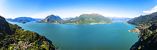 Aerial view of Bellano, Dervio, Menaggio, Bellagio and Varenna villages, Lake Como, Lombardy, Italy