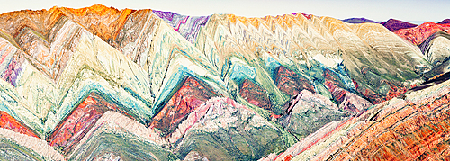 Aerial view of Serrania de Hornocal mountain range, Humahuaca, Jujuy, Argentina