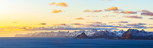 Vestvagoy Island at sunset seen from Henningsvaer, Lofoten Islands, Norway