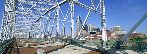 City skyline and new pedestrian bridge, Nashville, Tennessee, United States of America, North America