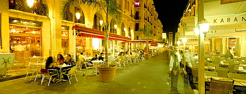 Outdoor restaurants at night in downtown area of Central District, Beirut, Lebanon, Middle East