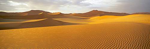 Panoramic view of sand dunes in sand sea, Sossusvlei, Namib Naukluft Park, Namibia, Africa