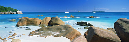 Tropical beach scene, Anse Lazio, Praslin, Seychelles, Indian Ocean, Africa