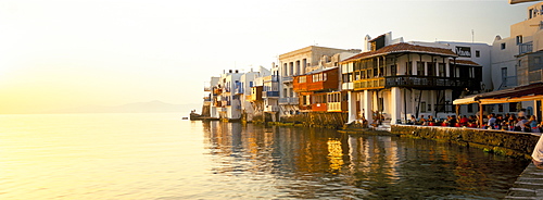 Little Venice at sunset, Mykonos Town, Mykonos, (Mikonos), Greek Islands, Greece, Europe