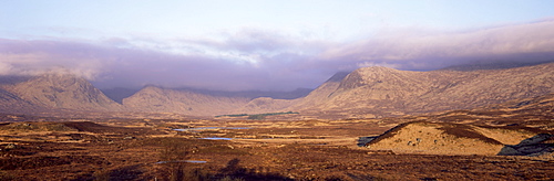 First light on Rannoch Moor and the Black Mount Hills, Western Highlands, Scotland, United Kingdom, Europe