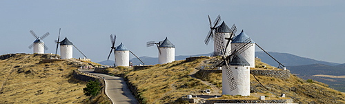 Don Quixote windmill panorama, Consuegra, Castile-La Mancha, Spain, Europe