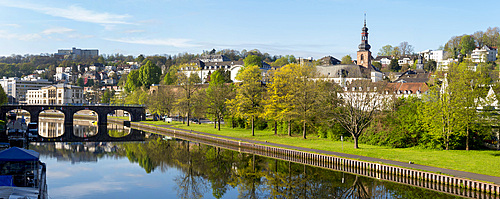 River Saar panorama, Saarbrucken, Saarland, Germany, Europe