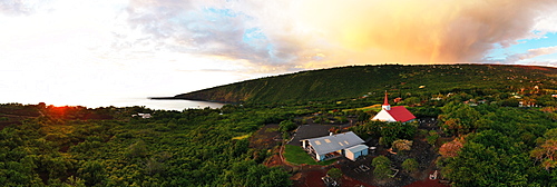 Aerial view of Kahikolu Congregation Church, Kealakekua Bay, Big Island, Hawaii, United States of America, North America