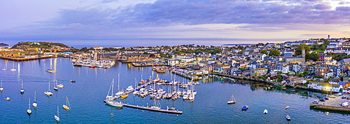 Aerial view over the Penryn River and Falmouth, Cornwall, England, United Kingdom, Europe