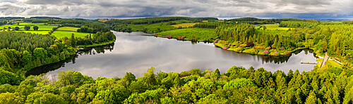 Aerial view of Kennick Reservoir in summertime, Dartmoor National Park, Devon, England, United Kingdom, Europe