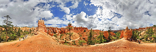 360Ã‚Â¬Ã¢Ë†Å¾ panorama at the Queens Garden with sandstone pillars or hoodoos, landscape formed by erosion, Bryce Canyon National Park, Utah, United States