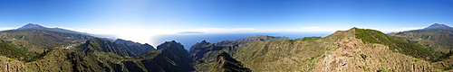 360 degree panorama of volcano Pico Verde, Masca Gorge, Teno mountains, volcano Pico del Teide, Tenerife, Canary Islands, Spain, Europe