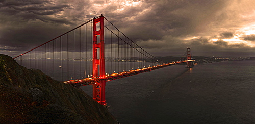 Golden Gate Bridge with storm clouds, San Francisco, California, United States, North America