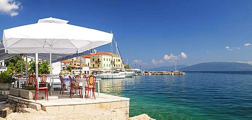 Restaurant by the sea, Valun, Cres Island, Kvarner Gulf Bay, Croatia, Europe