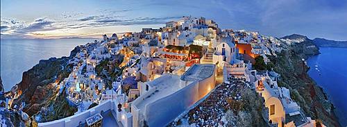 Panorama, evening mood, Oia, Santorini, Greece, Europe