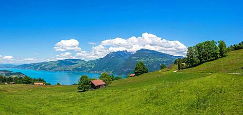 Landscape with Lake Thun, Aeschi near Spiez, Bernese Oberland, Switzerland, Europe