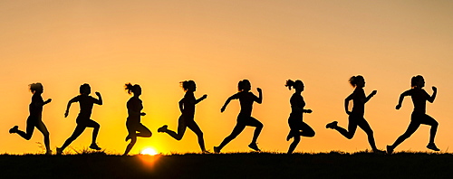 Silhouette, woman, 23 years jogging, sunset, Germany, Europe