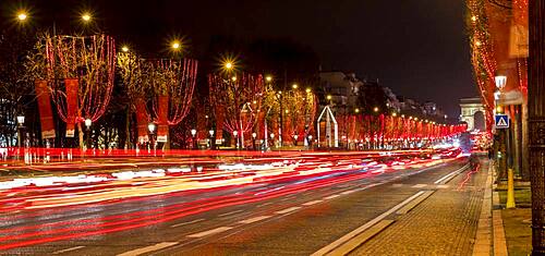 Night shot of the Christmas illumination of the Avenue des Champs-Elysees, Paris, France, Europe