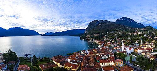 Aerial view, Menaggio in the morning, Lake Como, Lago di Como, Province of Como, Lombardy, Italy, Europe