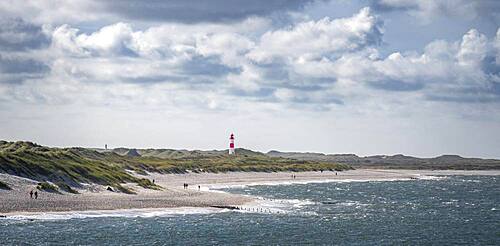 Sea and red-white lighthouse List-East in the dunes, Ellenbogen, Sylt, North Frisian Island, North Sea, North Frisia, Schleswig-Holstein, Germany, Europe