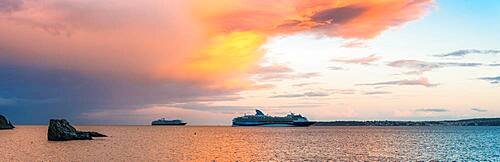 Sunset over Cruise ferries in Torquay, Devon, England, United Kingdom, Europe