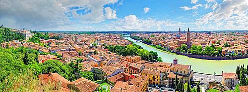 Panorama city view Verona with the river Adige, Castel San Pietro, Verona, Veneto, Italy, Europe