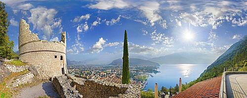 Panoramic view on the Bastione antico with Torre di guardia del 500, Riva del Garda, Lake Garda North, Trento, Trentino-Alto Adige, Italy, Europe