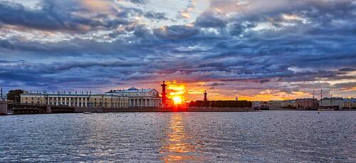 Sunset, Colonial Buildings, Vasilievsky Island, Neva, St. Petersburg, Russia, Europe