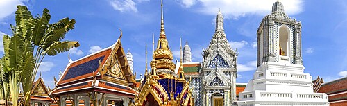 Scenic golden temple of emerald buddha Wat Phra Kaew in Bangkok, Thailand, Asia