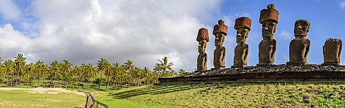 Moai on Anakena Beach on Easter Island Rapa Nui