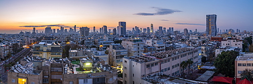 View of Tel Aviv skyline at sunrise, Tel Aviv, Israel, Middle East