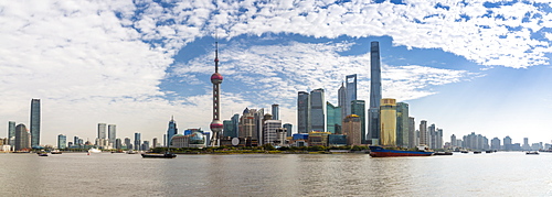 View of Pudong Skyline and Huangpu River from the Bund, Shanghai, China, Asia