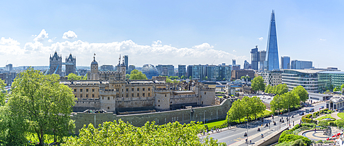 View of The Shard and Tower of London from rooftop bar, London, England, United Kingdom, Europe