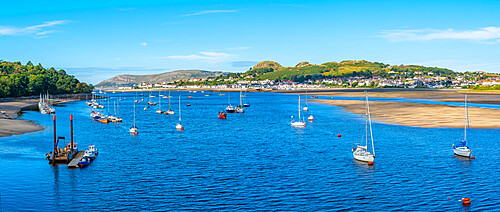 View of boats of the Conwy River, Conwy, Gwynedd, North Wales, United Kingdom, Europe