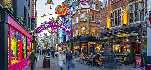 View of bustling Carnaby Street at Christmas, London, England, United Kingdom, Europe