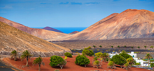 View of landscape and Atlantic Sea from Yaisa, Yaisa, Lanzarote, Canary Islands, Spain, Atlantic, Europe