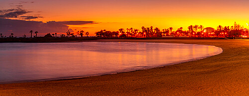 View of Playa del Reducto beach at sunset, Arrecife, Lanzarote, Canary Islands, Spain, Atlantic, Europe