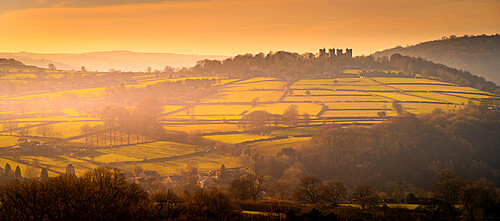 View of hilltop Riber Castle during winter at sunset, Riber, Matlock, Derbyshire, England, United Kingdom, Europe