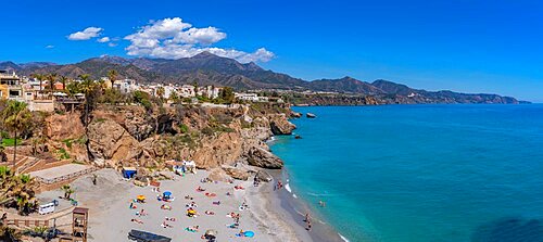 View of Playa de Calahonda beach and coastline in Nerja, Costa del Sol, Malaga Province, Andalusia, Spain, Europe