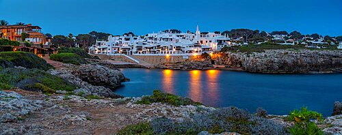 View of Binibeca Vell at dusk, Binibeca Vell, Memorca, Balearic Islands, Spain, Europe