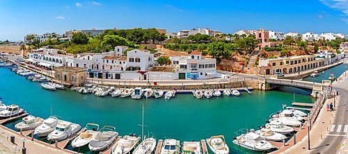 View of marina from an elevated position, Ciutadella, Memorca, Balearic Islands, Spain, Europe