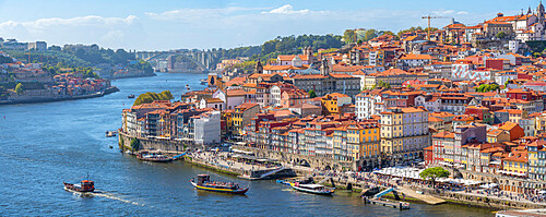 View of terracota rooftops of The Ribeira district from Dom Luis I bridge, UNESCO World Heritage Site, Porto, Norte, Portugal, Europe