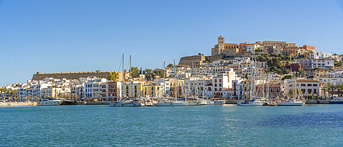 View of Dalt Vila and Cathedral from harbour, UNESCO World Heritage Site, Ibiza Town, Eivissa, Balearic Islands, Spain, Mediterranean, Europe